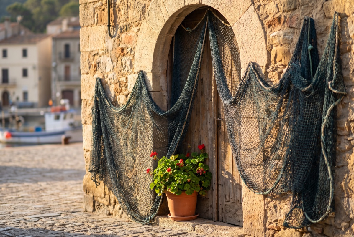 A narrow limestone street in Split's old town, washing lines strung overhead between buildings