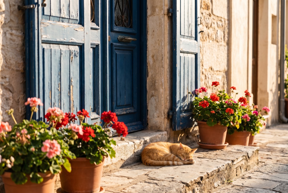 A whitewashed chapel and marble bell tower in a Naxos mountain village, morning light